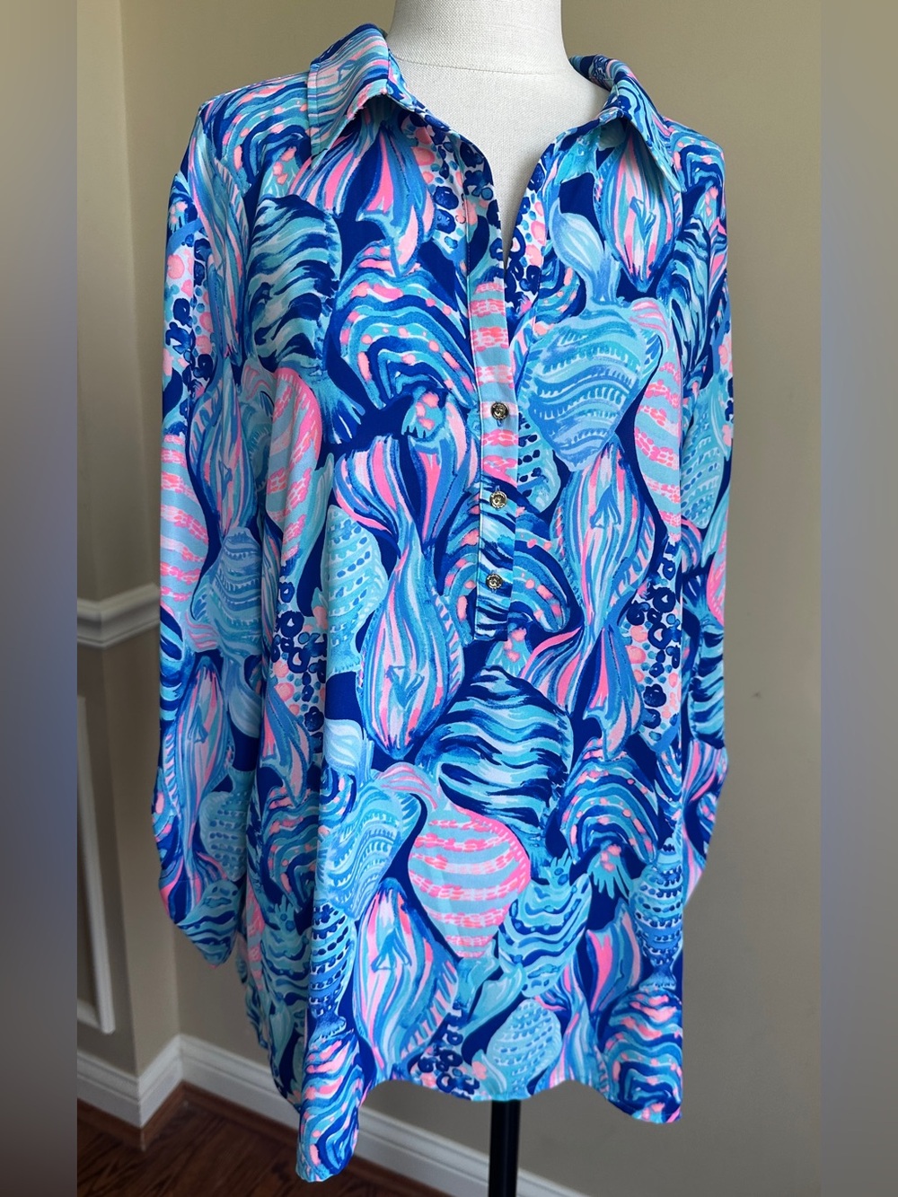 Lilly Pulitzer Everglades Top in Twilight Blue Scale Up, Size XL